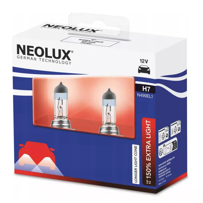Neolux H7 Extra Light 2 kpl:n pakkaus halogeenilamppu 12V 55W