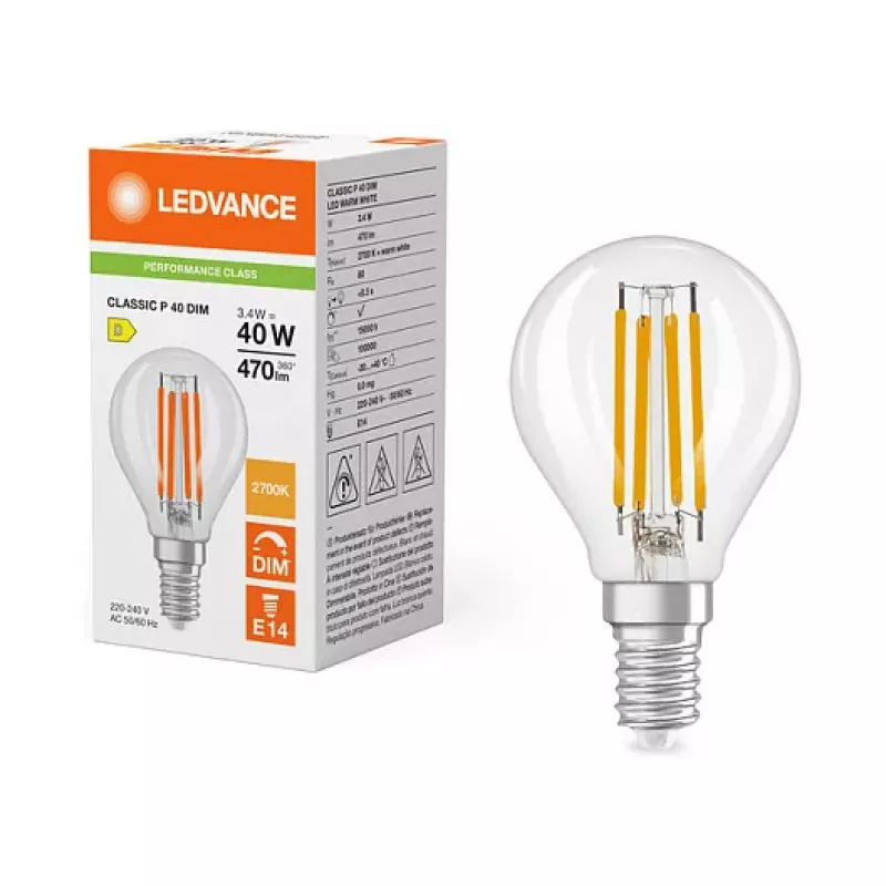 OSRAM CLP40 DIM 3.4W 827 FIL CL E14 P LED himmennettävä pisaralamppu kirkas 2700K