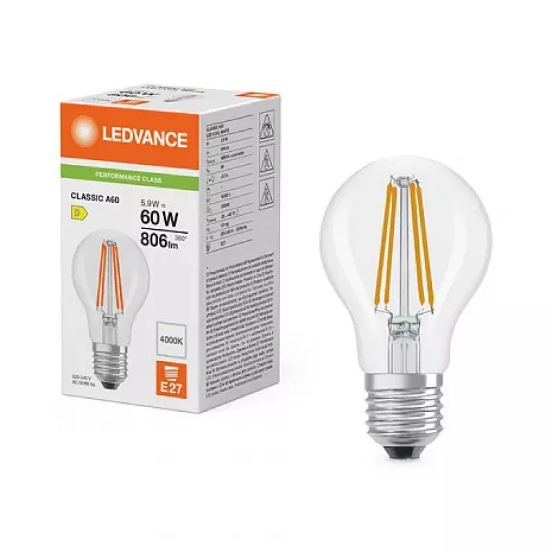 OSRAM LED Classic A 60 Filament P 5.9W 840 kirkas E27 LED-lamppu, klassinen muoto