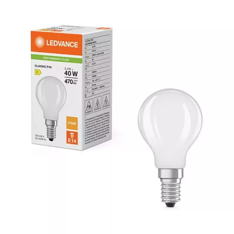 OSRAM LED Classic P 40 Filament 3,4W 827 himmeä E14 LED-lamppu, minipallo