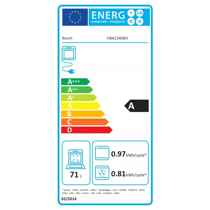 Bosch HBA2340B0 kalusteisiin asennettava uuni, 71 L, energialuokka A, musta