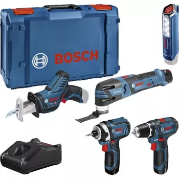 Bosch Power Tools 12V 5-osainen työkalusarja GOP + GSR + GDR + GSA + GLI (sininen, 3x Li-Ion 2,0 Ah akku)