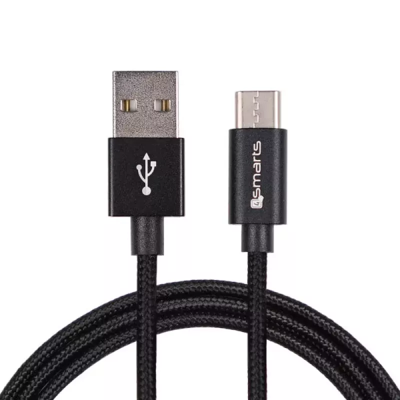 4SMARTS USB-A - USB-C-kaapeli RapidCord 2A, 2 m, musta