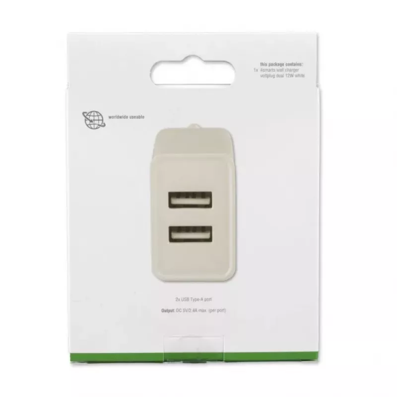 4SMARTS VoltPlug Dual 12W -seinälaturi (ilman kaapelia), valkoinen