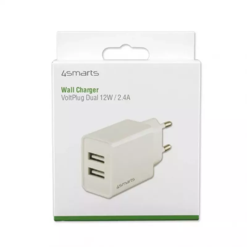 4SMARTS VoltPlug Dual 12W -seinälaturi (ilman kaapelia), valkoinen