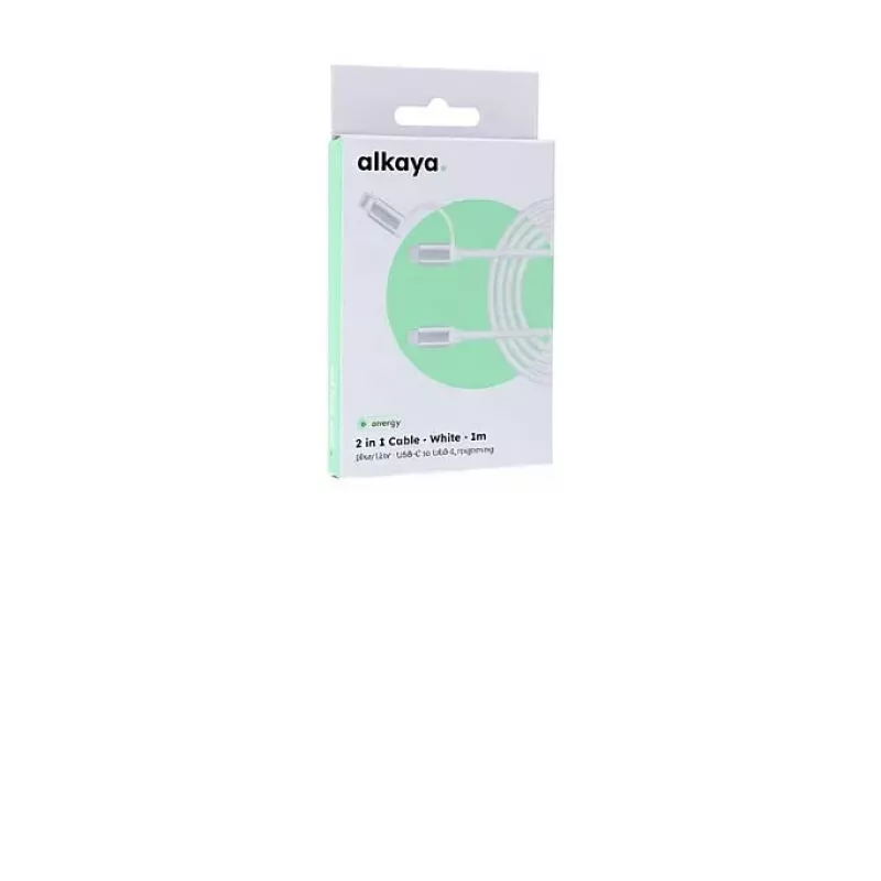ALKAYA Speed Flex 2 in 1 USB-C - Lightning kiiltävä lataus- ja datakaapeli 15W/12W 1m valkoinen (CL-60027)