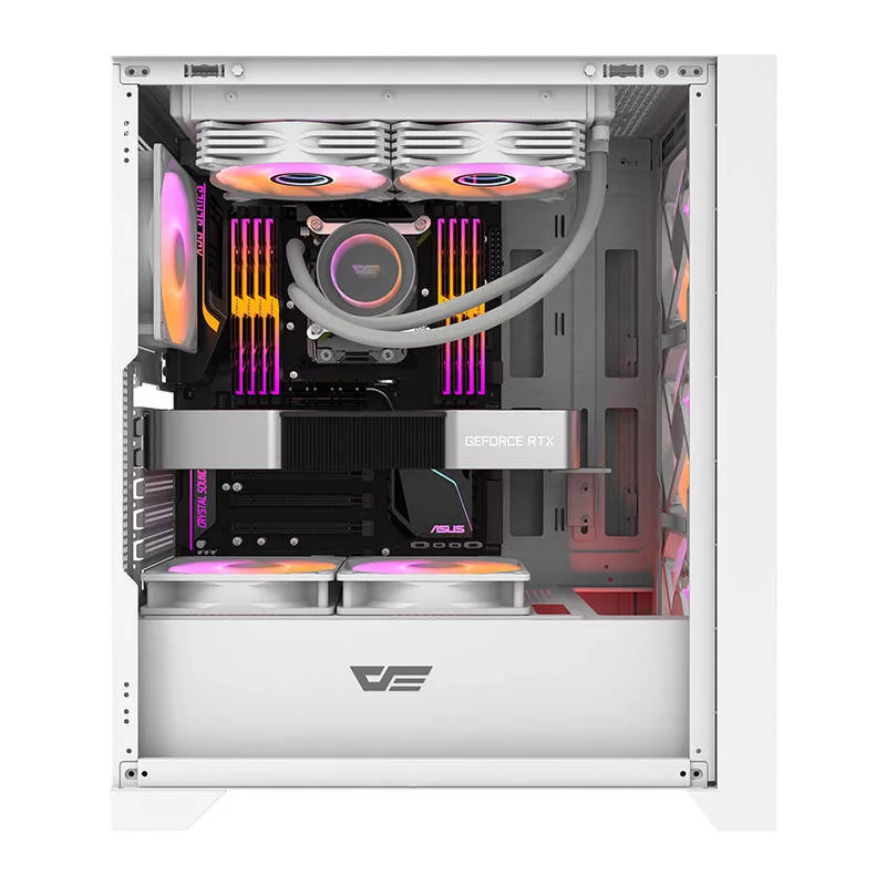 Darkflash DRX70 MESH valkoinen Mid-Tower-tietokonekotelo 4 RGB-tuulettimella