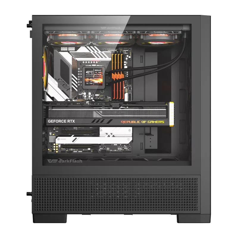 DarkFlash AIRNOVA Mid-Tower-tietokonekotelo musta + 3 x 120mm ARGB-tuuletinta
