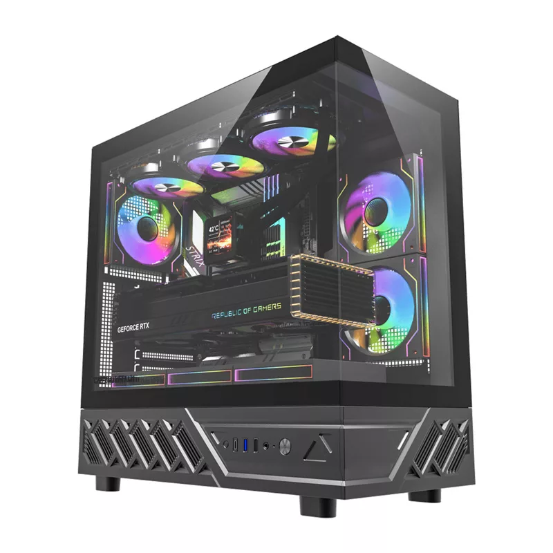 DarkFlash DS950 ATX-tietokonekotelo, 270° panoraamanäkymä, USB-C 3.2 Gen 2, 6 tuuletinta, musta