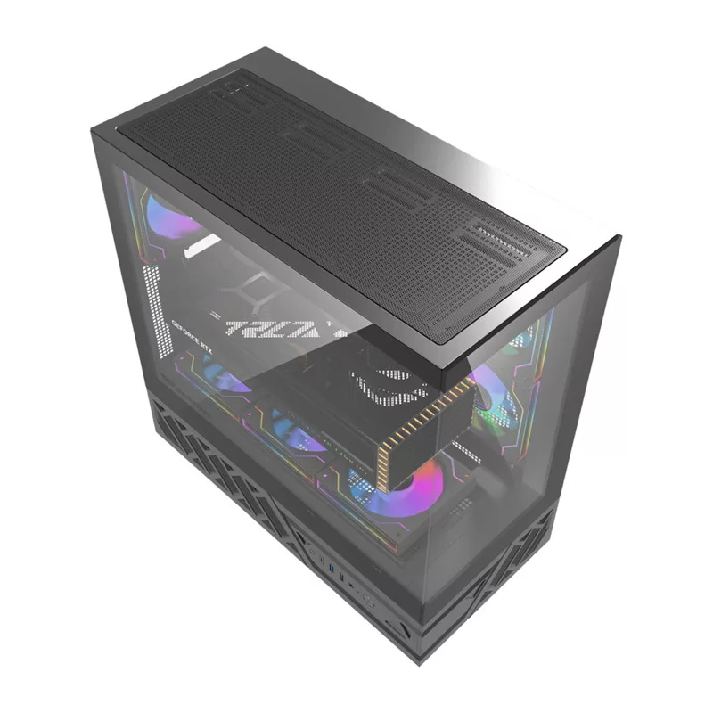 DarkFlash DS950 ATX-tietokonekotelo, 270° panoraamanäkymä, USB-C 3.2 Gen 2, 6 tuuletinta, musta