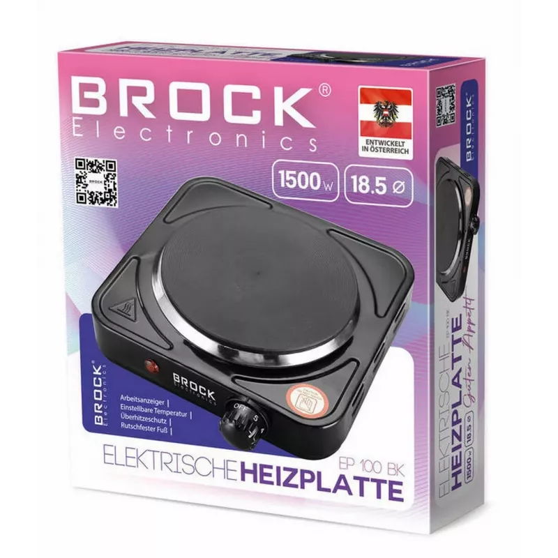 Brock EP 100 BK yksittäinen sähkökeittolevy, 1500 W, musta