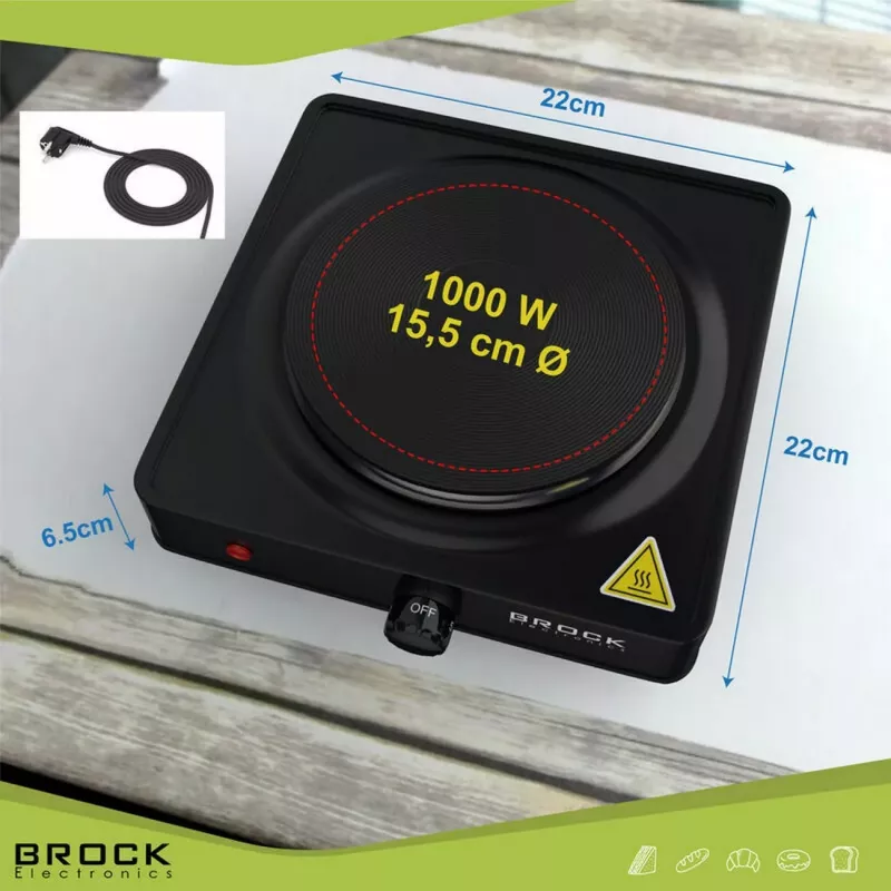 Brock EP 100 BK yksittäinen sähkökeittolevy, 1500 W, musta