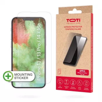 TOTI Tempered Glass 2D näytönsuojus Full Cover iPhone 13/13 Pro/14/16e, läpinäkyvä