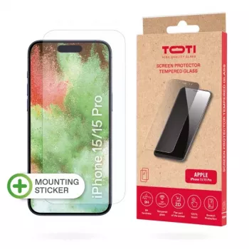 TOTI Tempered Glass 2D näytönsuojus Full Cover iPhone 15/15 Pro läpinäkyvä