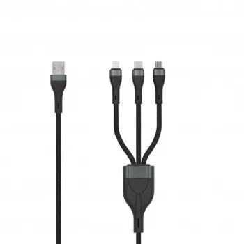 SEEK TOTI USB-A - Micro-USB / USB-C / Lightning 1,5m punottu kaapeli 2A (Non-MFI) musta