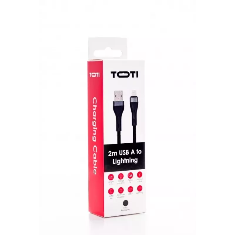 SEEK TOTI USB-A - Lightning 2m punottu kaapeli 2A (Non-MFI) musta