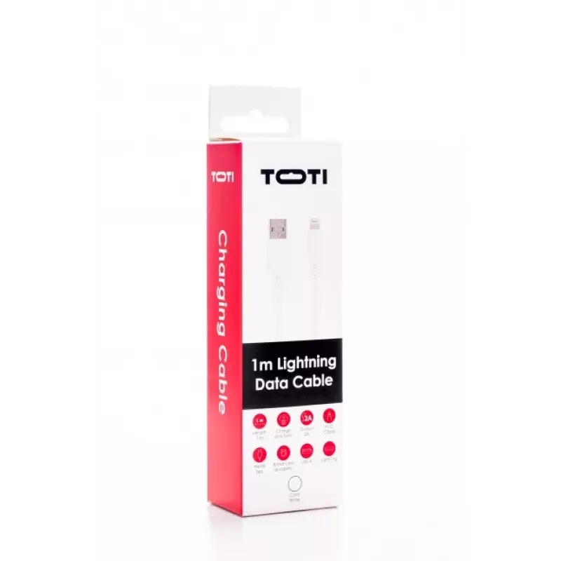 SEEK TOTI USB-A - Lightning, 1m PVC-datakaapeli 2A (ei MFI), valkoinen
