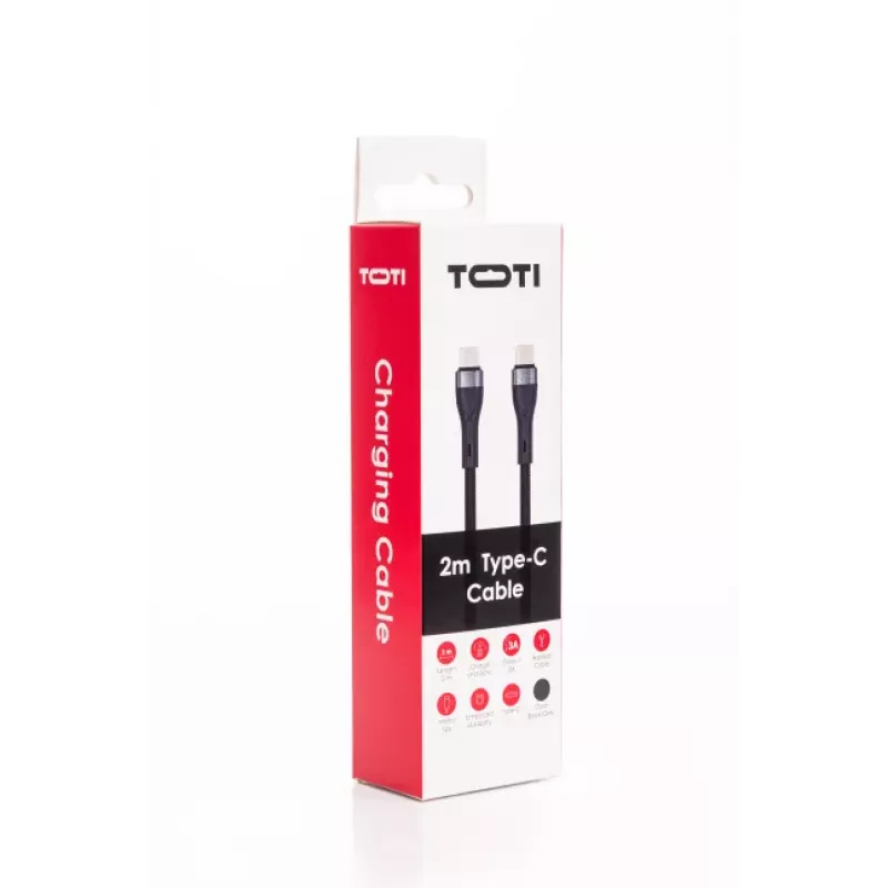 SEEK TOTI USB-C - USB-C 2m punottu kaapeli 3A musta