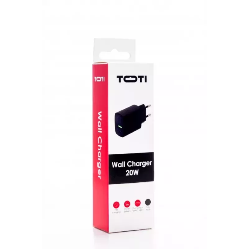 SEEK TOTI 20W Type-C + USB A -seinäpikalaturi, musta