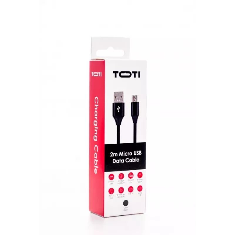 SEEK TOTI USB A - Micro USB, 2m punottu kaapeli, 2A, musta
