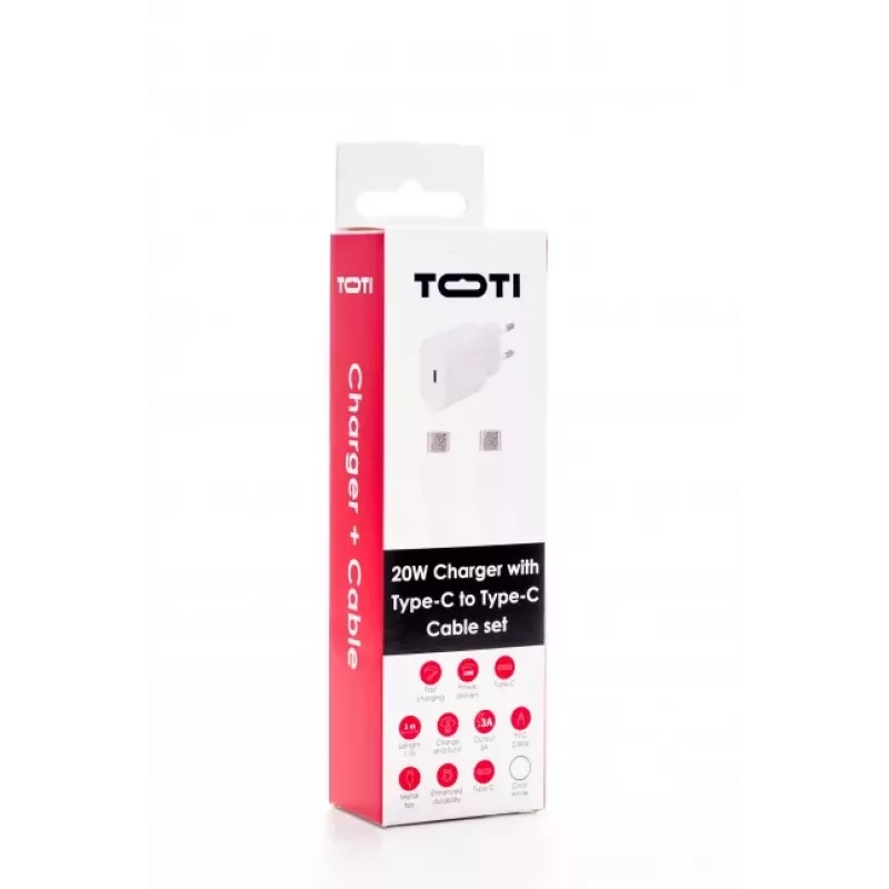 SEEK TOTI 20W Type-C PD -seinälaturi Type-C - Type-C, 1 m PVC-datakaapeli 3A, valkoinen