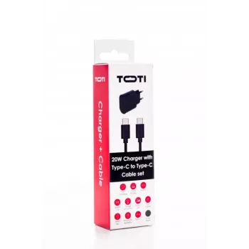 SEEK TOTI 20W Type-C PD -seinälaturi Type-C - Type-C, 1 m PVC-datakaapeli 3A, musta