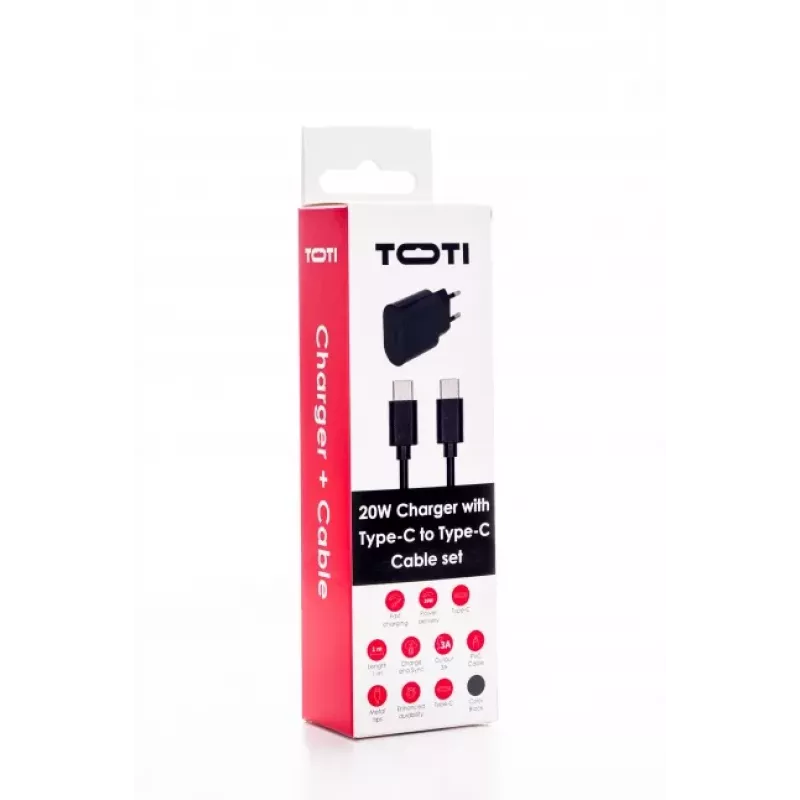 SEEK TOTI 20W Type-C PD -seinälaturi Type-C - Type-C, 1 m PVC-datakaapeli 3A, musta