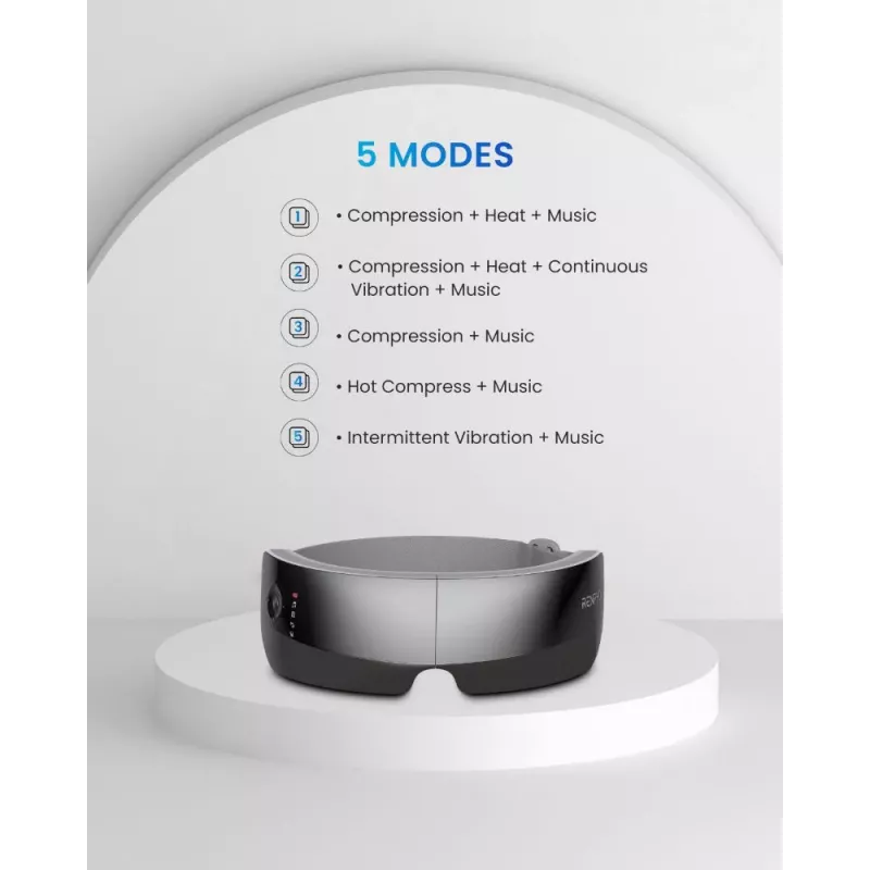 RENPHO Eyeris View silmähierontalaite lämmöllä, puristuksella, värinällä, Bluetooth, USB-C, taitettava, harmaa