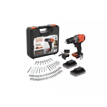 BLACK & DECKER 18V akkuiskuporakone 2 x 2,0 Ah akulla, laturilla ja 80 lisävarusteella