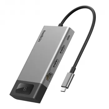 Belkin CONNECT 8-in-1 USB-C -keskitin 2 näytölle - Space Gray