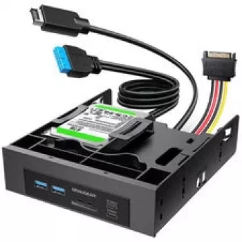 GRAUGEAR USB-keskitin + kortinlukija etupaneeli 2,5 tuuman SSD-kehyksellä, musta