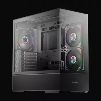 LC-Power pelikotelto Midi Tower ATX 812B Onyx Vision karkaistulla lasilla ja 4x aRGB-tuulettimella, musta
