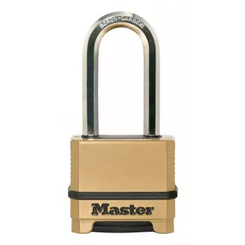 Master Lock 175EURDLH uudelleenasetettava 4-numeroinen yhdistelmäriippulukko, massiivinen sinkkirunko, karkaistu terässanka pitkä, 50 mm rungon leveys, 8 mm sangan halkaisija, 63 mm pystysuuntainen välys, 24 mm vaakasuuntainen välys, sisä-/ulkokäyttöön