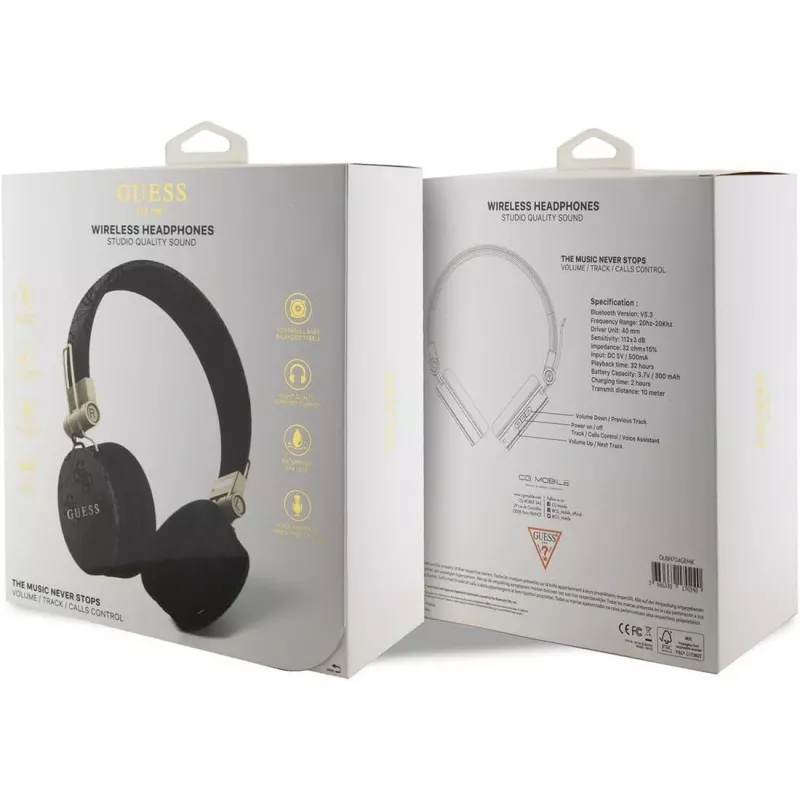 GUESS GUBH704GEMK over-ear Bluetooth-kuulokkeet, musta, 4G Metal Logo