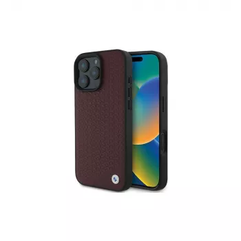 BMW iPhone 16 Pro Max punainen kova kotelo Sign Leather Diamond Metal Logo MagSafe