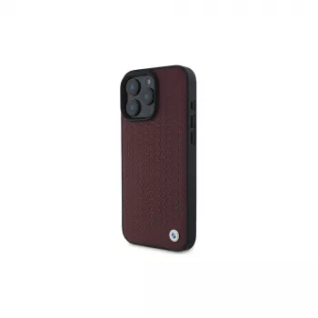 BMW iPhone 16 Pro Max punainen kova kotelo Sign Leather Diamond Metal Logo MagSafe