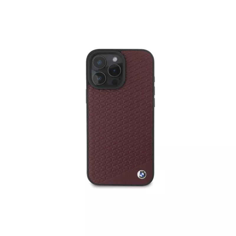BMW iPhone 16 Pro Max punainen kova kotelo Sign Leather Diamond Metal Logo MagSafe