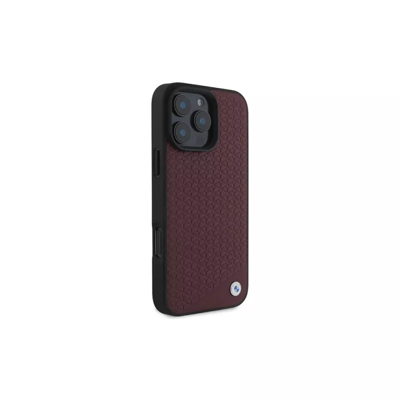 BMW iPhone 16 Pro Max punainen kova kotelo Sign Leather Diamond Metal Logo MagSafe