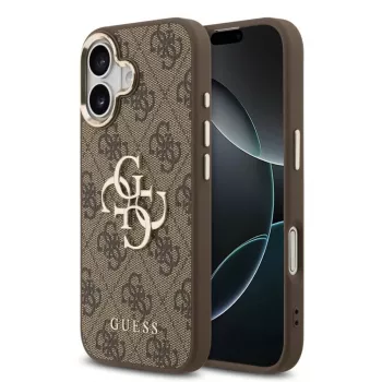 GUESS kova kotelo 4G Metal Logo ruskea Apple iPhone 17:lle