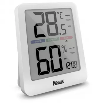 Mebus 40928 lämpö-kosteusmittari valkoinen sisä- ja ulkolämpötilan sekä kosteuden seuranta LCD-näytöllä