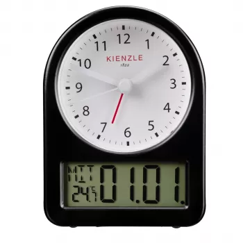 KIENZLE Retro-herätyskello (14985) - musta metallikotelo, valkoinen kellotaulu, hehkuvat viisarit
