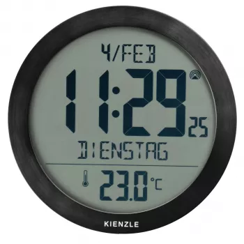 KIENZLE DCF-radio-seinäkello huonelämpötilanäytöllä, musta