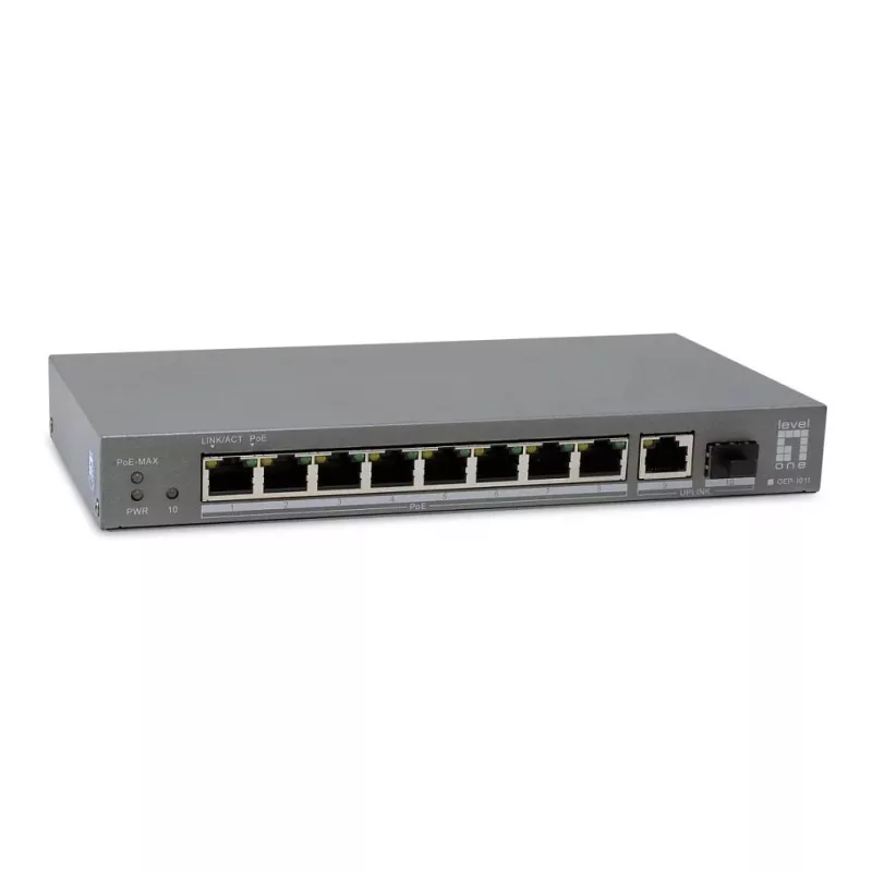 LevelOne PoE+ kytkin 8xGE PoE/1xGE/1xSFP 120W hallitsematon muovi