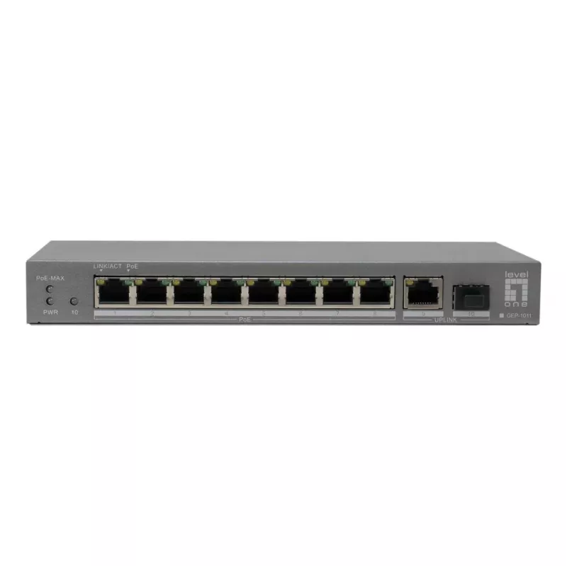 LevelOne PoE+ kytkin 8xGE PoE/1xGE/1xSFP 120W hallitsematon muovi
