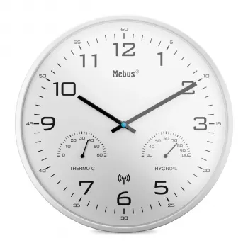MEBUS 52841 radioseinä kello, musta kehys, valkoinen kellotaulu, 30 cm