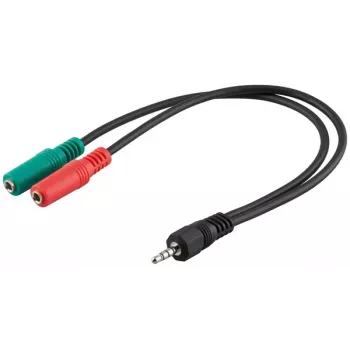 Goobay 3,5 mm kuulokeadapterikaapeli, 4-napainen TRRS-pistoke 3-napaiseen TRS-liittimeen, 15 cm, musta