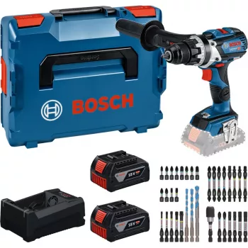 Bosch Professional 18V akkuporakone-sarja 2x5,0 Ah Li-Ion 110 Nm harjaton, laturi ja teräsarja MetaLoc II -laukussa