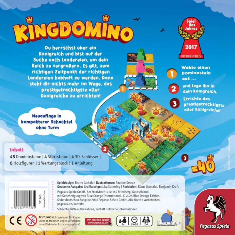 Pegasus Spiele Kingdomino uusintapainos Vuoden peli 2017