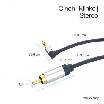 ShiverPeaks Flexline 3,5 mm:n jakkiliitin - 2x RCA audiokaapeli, kulmaliitin, 0,75 m, musta