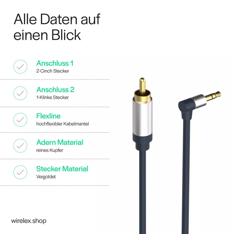 ShiverPeaks Flexline 3,5 mm:n jakkiliitin - 2x RCA audiokaapeli, kulmaliitin, 0,75 m, musta
